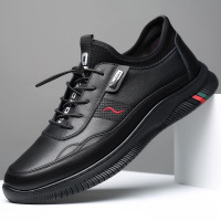 男士休闲皮鞋2026春季新款英伦百搭鞋子男潮黑色真皮男鞋