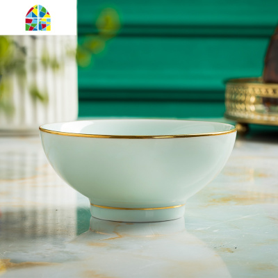 景德镇手工描金青瓷碗金镶玉碗单个家用碗碟套装加厚防烫中式餐具 FENGHOU 金镶玉柳燕1个