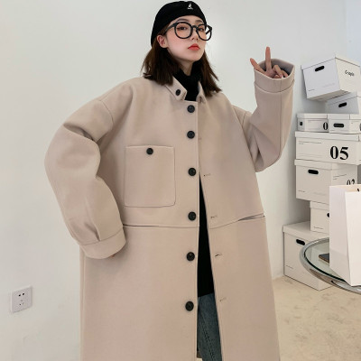 FISHBASKET毛呢外套女2020年新款宽松韩版百搭中长款气质温柔风妮子大衣毛呢外套