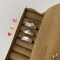 s925纯银蝴蝶结爱心戒指气质时髦高级感笑脸食指戒个性指环女送女朋友老婆情人节七夕生日礼物