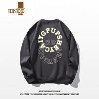 YANXU卫衣男款黑色上衣美式复古oversize潮牌圆领无帽男生衣服