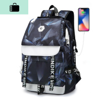 男士双肩包韩版原宿ulzzang大学生背包男时尚潮流ins初中学生书包NEW LAKE 激光蓝小号USB充电版