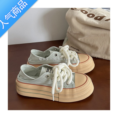 SUNTEK路十三懒人帆布鞋女厚底百搭一脚蹬女鞋2023新款小众设计休闲板鞋