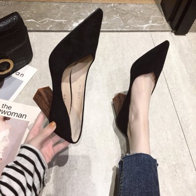 七色王国春秋季新款浅口尖头复古粗跟格子女鞋气质显瘦时尚工作单鞋高跟鞋休闲鞋