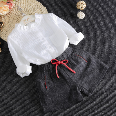 女童白衬衫长袖韩版2018儿童衬衫女立领韩版宝宝童装纯棉衬衣春秋