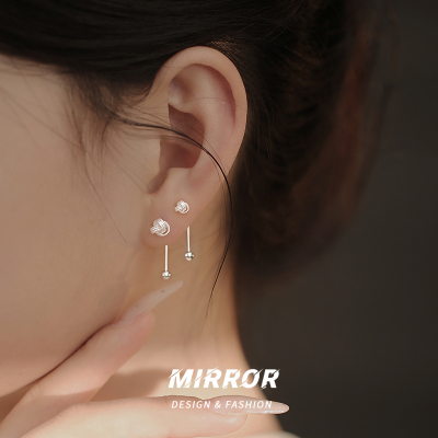 999纯银如意结耳线女耳钉耳环耳饰圆珠防丢小众设计配饰送女朋友老婆情人节七夕生日礼物