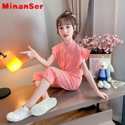 MinanSer女童套装夏季儿童衬衫无袖七分裤中大童新款小女孩夏季丝衣服3-14岁学生童装女两件套新品童装