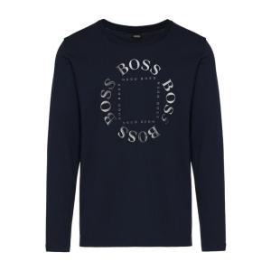 雨果博斯(HUGO BOSS)圆领长袖T恤透气舒适弹力男士休闲上衣 黑色 XXL