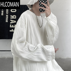 HLCOMAN高级感长袖T恤男秋季美式潮牌痞帅条纹体恤卫衣打底衫内搭上衣服
