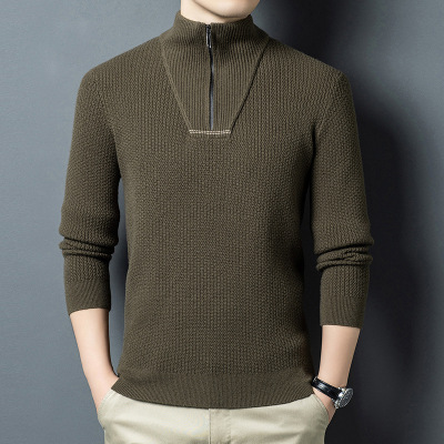 680g半高领拉链毛衣男冬季新款加厚保暖打底男士羊毛衫