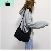 ins风暗黑系日韩简约百搭纯色单肩斜挎布包男女包2019新款潮背包NEW LAKE 黑色女手包