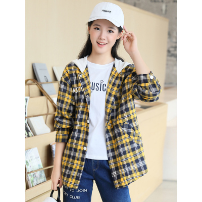 暖青汇高中学生女格子衬衫外套长袖宽松韩版休闲中长款少女初中女生春装