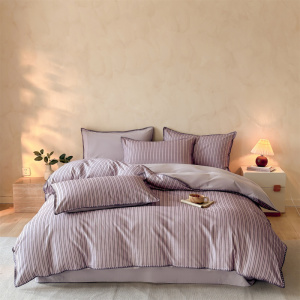 全棉磨毛四件套秋冬加厚贝壳边纯棉被套小清新条纹床上用品三件套