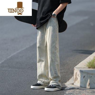 YANXUcleanfit黄泥染牛仔裤男夏季薄款高街vibe风痞帅宽松直筒拖地长裤