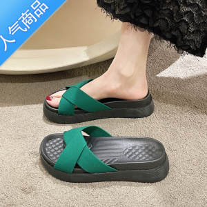 SUNTEK拖鞋女夏外穿2023年新款网红ins潮时尚豹纹女士松糕厚底一字凉拖