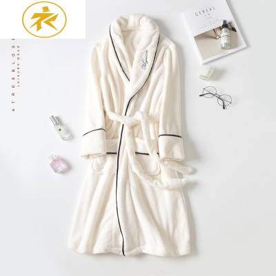 Ideamini秋冬加厚保暖家居服女士冬季加长款浴袍法兰绒睡袍珊瑚绒睡衣女冬