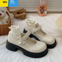 聚范白色复古法式玛丽珍鞋女2024新款百搭浅口单鞋圆头增高厚底小皮鞋