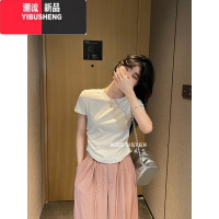 YIBUSHENG后背镂空系带露腰T恤女辣妹修身正肩短袖设计感上衣季短款体恤