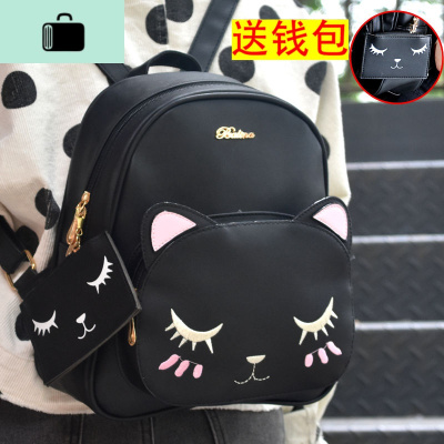 2019新款猫咪印花双肩包女韩版学生百搭可爱背包学院风书包女9NEW LAKE