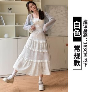 白色碎花半身裙女2026新款显瘦高腰垂坠感半裙a字蓬蓬蛋糕裙长裙