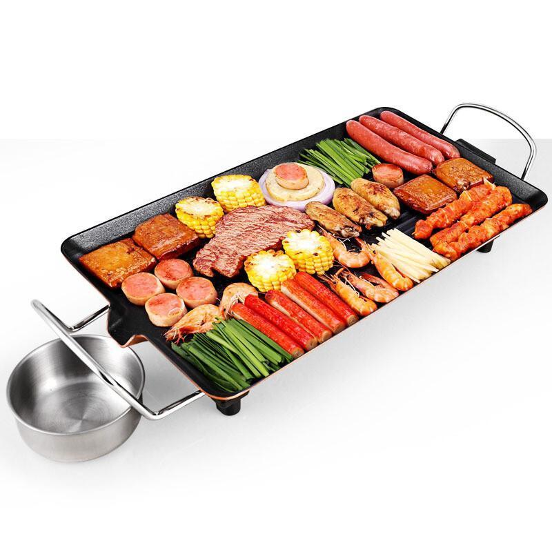 电烧烤炉 韩式家用不粘电烤盘 无烟烤肉机铁板烧烤肉锅 黑色中号豪华烤盘
