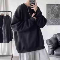 潮流卫衣男秋季新款港风宽松大码提花日系美式长袖圆领衫