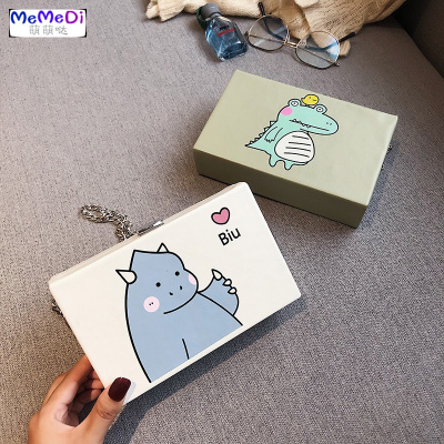 网红小方包包女包夏季新款2020可爱斜挎时尚链条包卡通恐龙盒子包