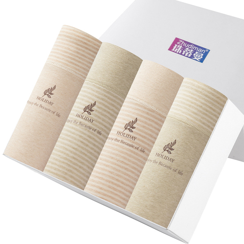 10A彩棉女士内裤 无印染原棉女士中腰内裤 全棉裆女内裤盒装