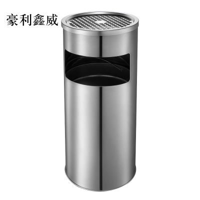 豪利鑫威不锈钢圆形大号商用垃圾桶立式烟灰桶电梯口高档户外圆形不锈钢