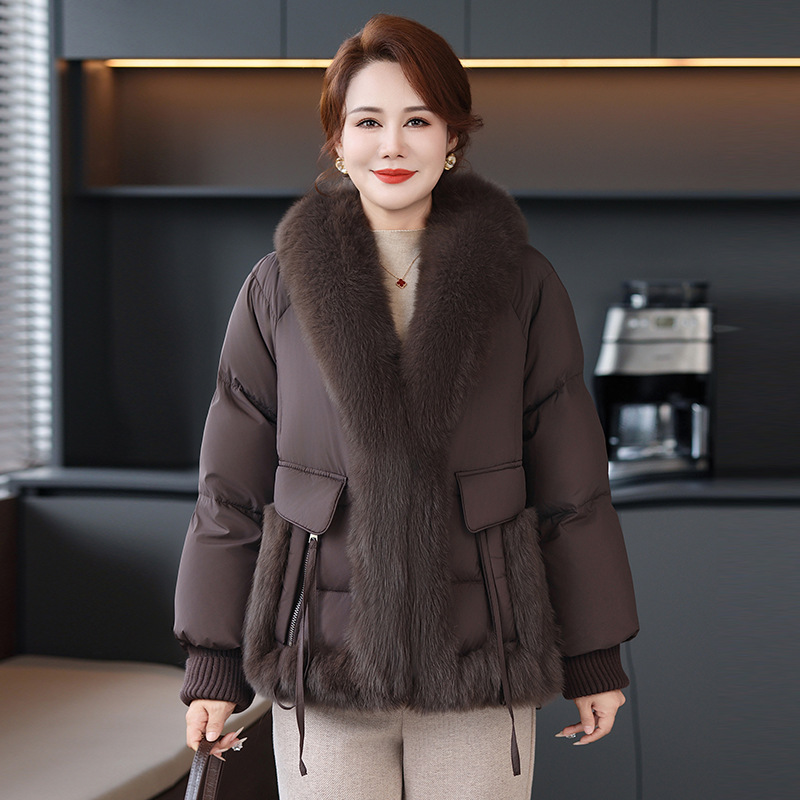 大毛领妈妈装洋气中老年人棉衣外套时尚简约棉服女中年装60岁50岁