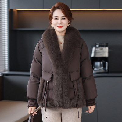 大毛领妈妈装洋气中老年人棉衣外套时尚简约棉服女中年装60岁50岁_834