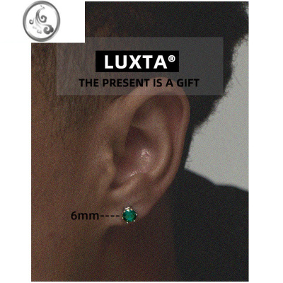 JiMi 银银绿石耳钉 s925银复古色耳饰男女嘻哈潮欧美高级感简约