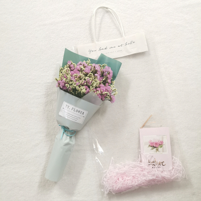 创意手提袋花束-勿忘我满天星干花花束真花客厅装饰摆件小