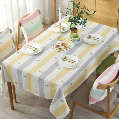 北欧ins风粉色少女心书桌桌布公主风条纹长方形棉麻茶几餐桌布艺
