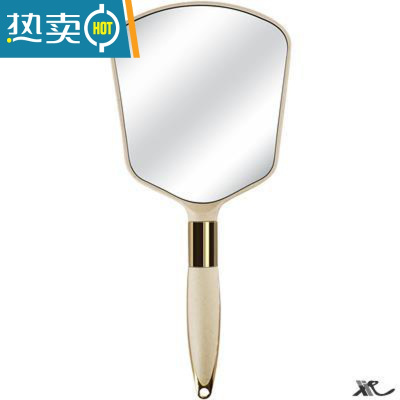 敬平欧式手持化妆镜便携镜子家用小型手拿手柄式高端女美容院高级感 欧式方形-杏色便携式用镜