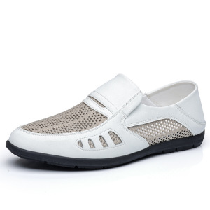 新款男士休闲镂空皮鞋男潮流透气洞洞鞋包头牛皮凉鞋中老年爸爸鞋