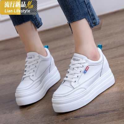 暖青汇内增高女鞋鞋子女2021年新款厚底松糕鞋8cm皮小白鞋休闲运动鞋休闲鞋