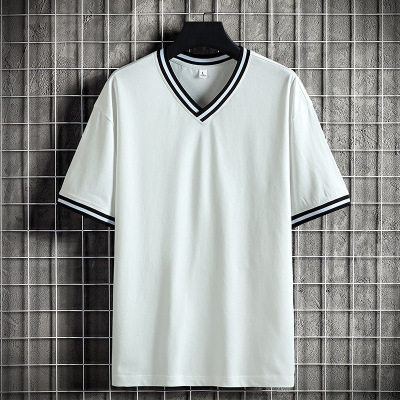 男士短袖重磅T恤夏季新款纯棉空白时尚V领宽松休闲打底衫