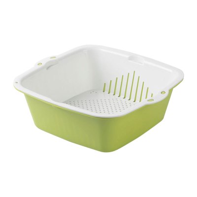 茶花沥水篮洗果篮塑料家用厨房沥水洗菜盆果盘水果篮洗菜筐菜篮子方形-中号绿色