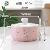 日式可爱泡面碗大号创意带盖双耳陶瓷家用餐具碗宿舍汤碗单个 FENGHOU 蓝绿色面碗线条真金送大汤勺叉子