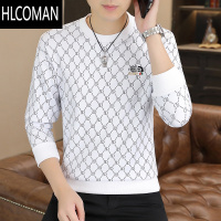 HLCOMAN秋季圆领t恤男潮流印花卫衣帅气百搭2024潮牌加绒长袖上衣