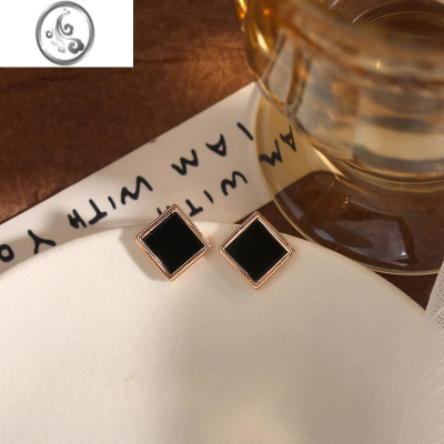 JiMi黑色耳钉女银银耳环2023年新款潮银针气质高级感小众冷淡耳饰