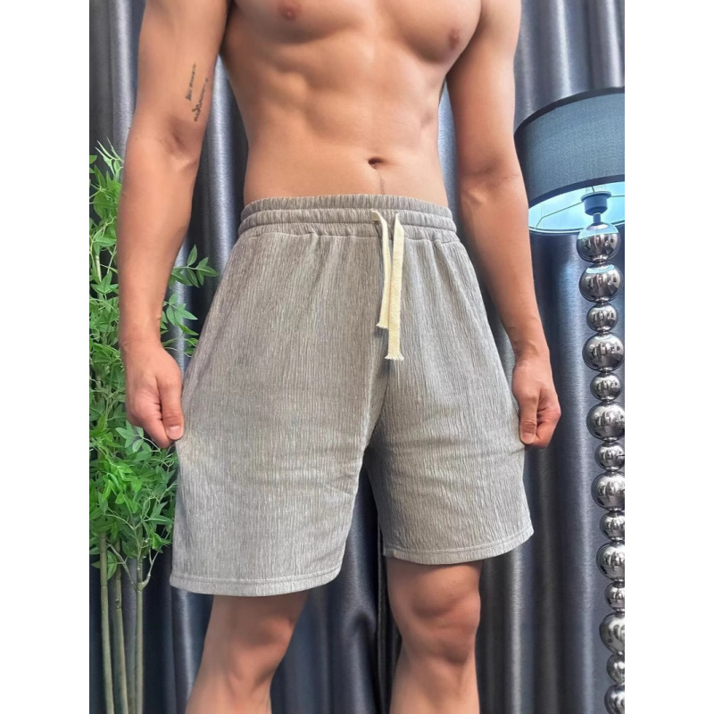 2025夏季新款树皮纹高级感休闲短裤男高定松紧腰宽松短裤