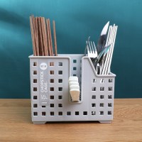 筷子筒筷笼子沥水创意家用厨房多功能放收纳盒的托快子勺子桶架篓 敬平 2616灰色+送粘钩两个