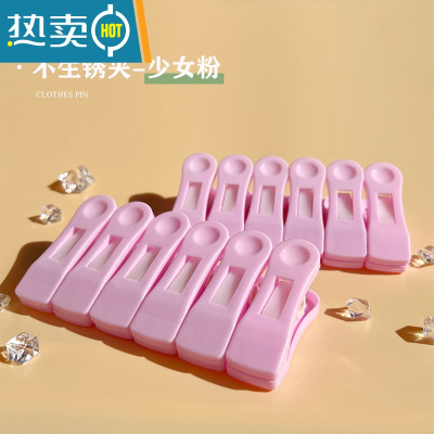 敬平不生锈晒衣夹强力防风防滑固定多功能加厚晾衣架家用简约晾晒夹子 塑料弹簧-不生锈-少女粉-24只