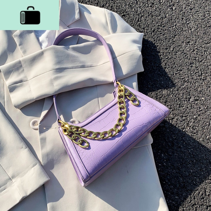腋下包女奶茶紫色包包2020新款潮网红时尚单肩包高级感洋气法棍包NEW LAKE女士单肩包