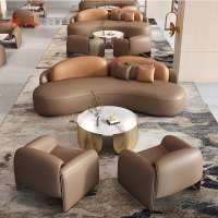 质凡酒店大堂大厅贵宾会所洽谈沙发组合 180长沙发+1+1+茶几组合