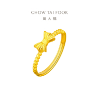 周大福珠宝首饰蝴蝶结足金黄金戒指计价(工费:120元)F177695精选七夕礼物