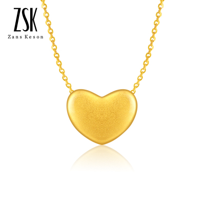 送银项链-ZSK珠宝黄金吊坠女3D硬足金999时尚爱心吊坠女款18k黄金项链情人节送女朋友礼物黄金饰品珠宝首饰定价
