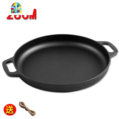 封后加厚煎饼锅双耳铸铁平底锅无涂层鏊子手抓饼生铁家用烙饼锅锅 FENG 22cm单锅+[防烫麻绳+玻璃盖]锅高3.0cm